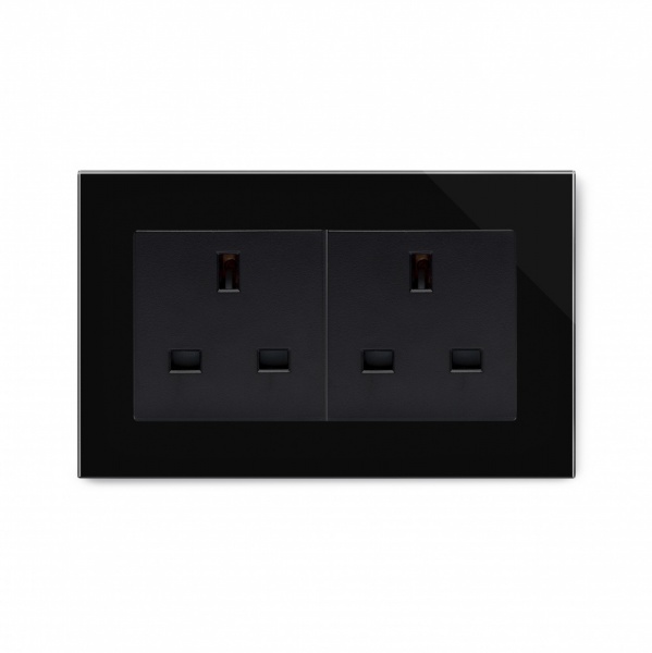 Crystal PG 13A Double Plug Unswitched Socket Black RetroTouch 